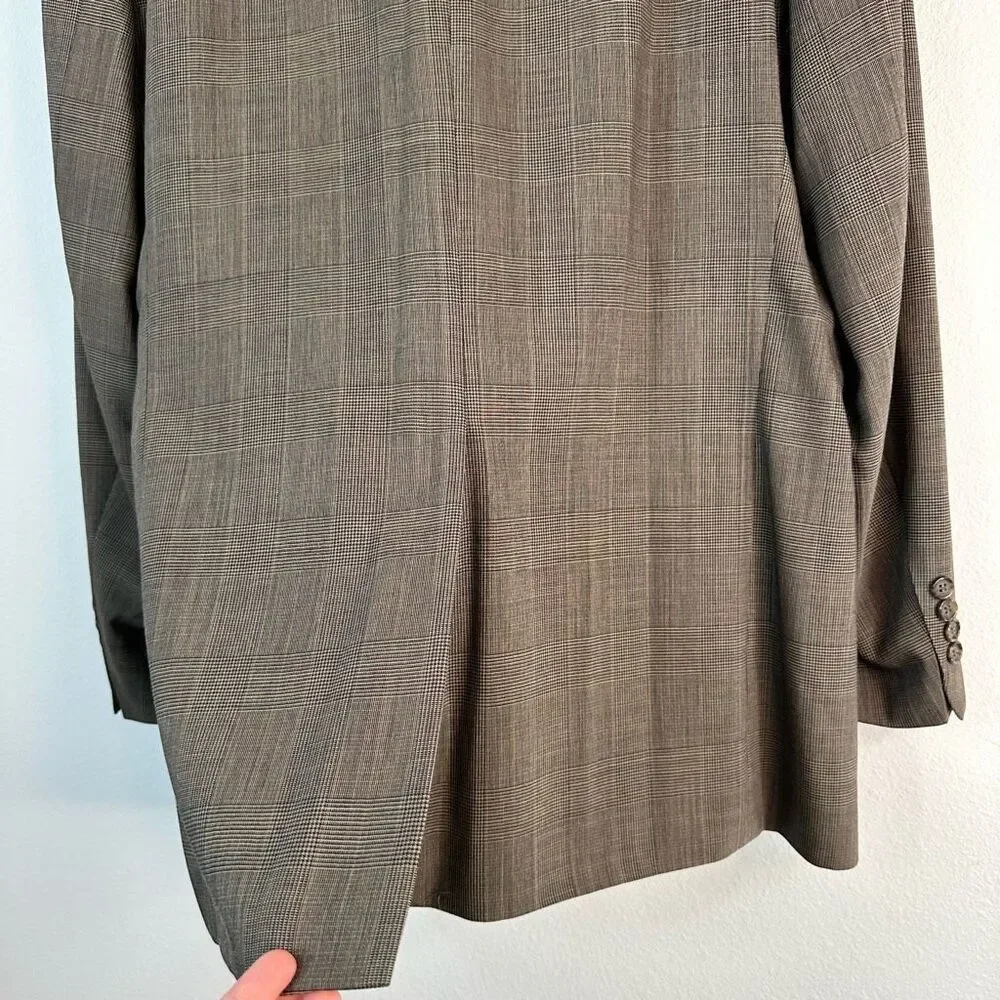 Savile Row Tan Wool Houndstooth‎ Plaid Blazer Sport Coat Mens 44 Preppy Heritage
